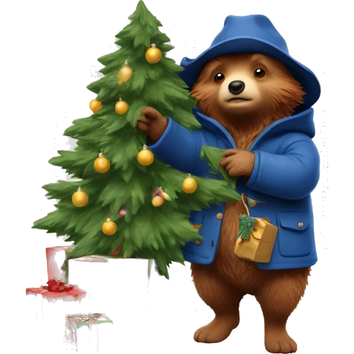 Paddington decorating a Christmas tree emoji