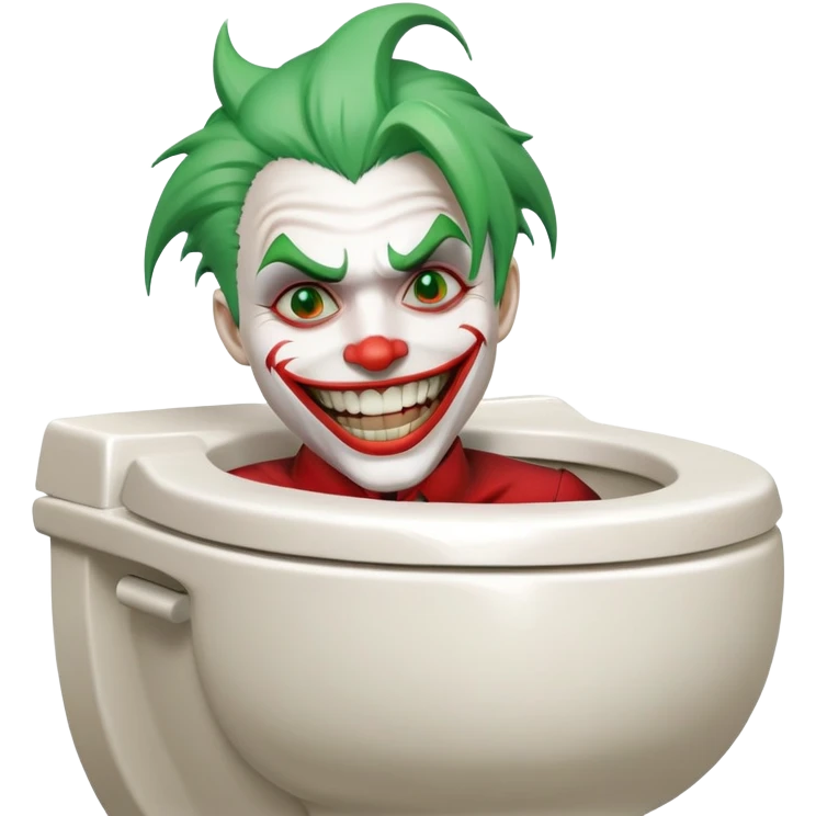 Joker character on toilet laughing hysterically, green hair, white face, red smile emoji