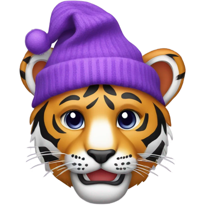 Tiger wearing purple stocking cap emoji