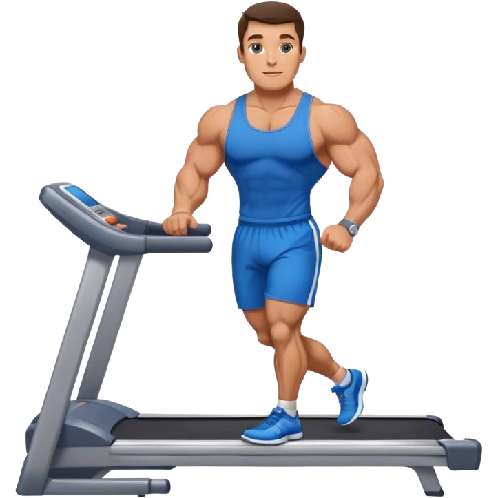 brunette male bodybuilder blue shorts treadmill emoji