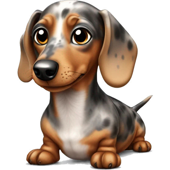 dapple dachshund with stains being cute  emoji
