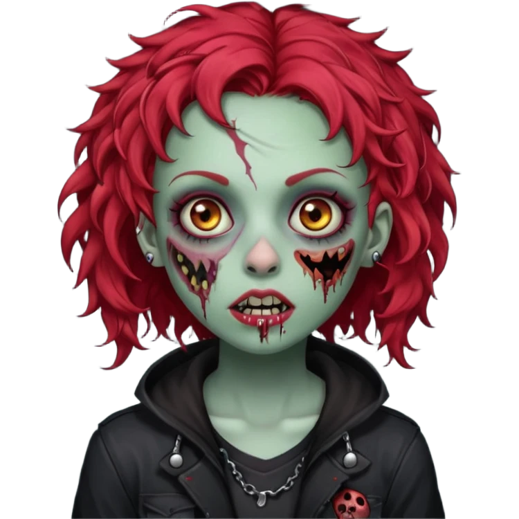 zombie girl red hair cacheado com piercings na boca e nariz roupa emo emoji