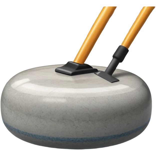 An icon showing a detailed close-up of a curling stone sliding across the ice, with a broom in motion beside it. The background features an indoor stadium with cheering spectators on the stands. Transparent background captures the strategy and focus of curling. emoji
