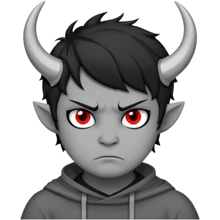 Karkat from Homestuck, gray skin, small horns, black hair, grumpy expression emoji