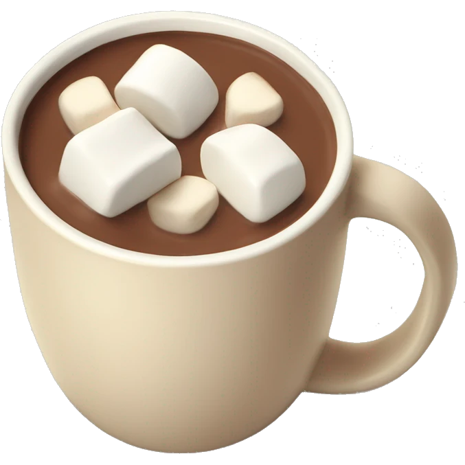 hot chocolate in a cream colored mug with marshmallows  emoji