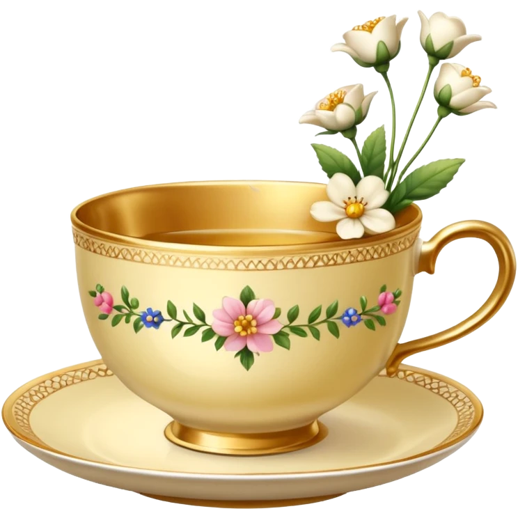 Golden teacup with flowers inside teacup  emoji