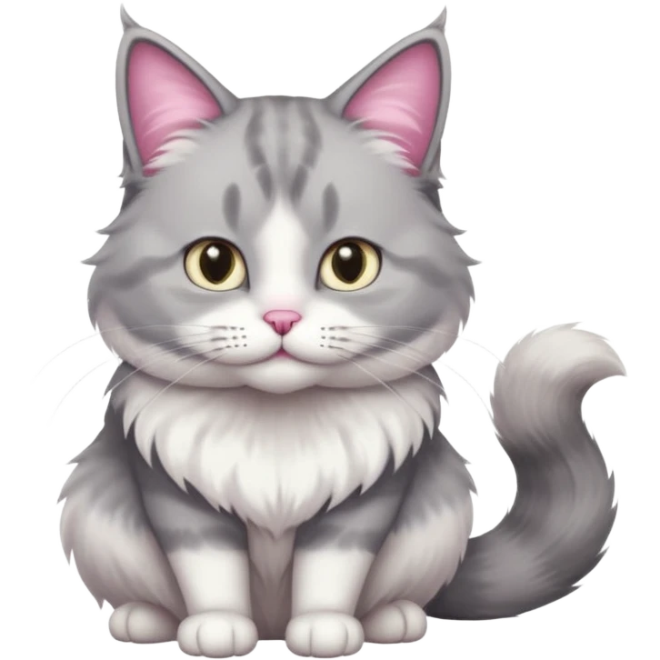 a very fluffy big grey and white cat sitting regally emoji
