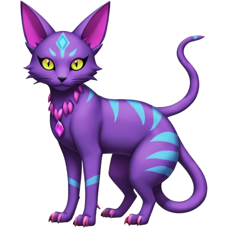  gothic edgy badass dark gloomy colorful neon pastel whitish scaley Bastet-Noibat-Gatomon-Digimon-Fakémon-Pokémon-creature (full body) emoji
