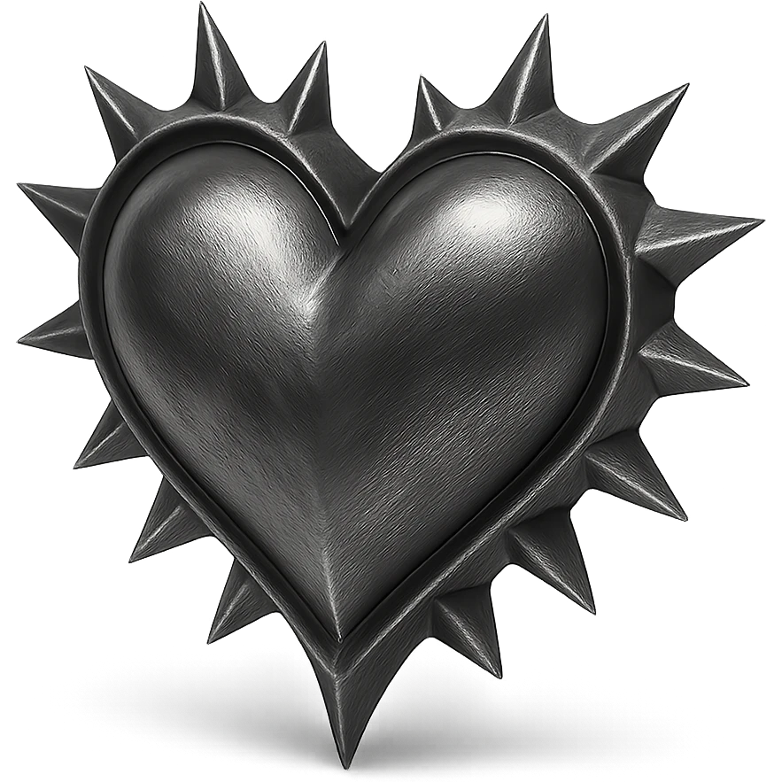 silver goth heart, spiked edges, dark gothic style, metallic silver, heart shape, no text emoji