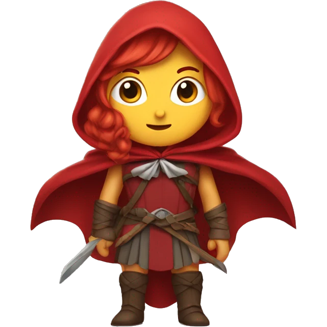 A red-haired Valkyrie in a red hooded cape with a bow in her hands emoji
