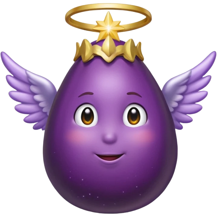 Realistic eggplant from the side wearing an angel halo emoji