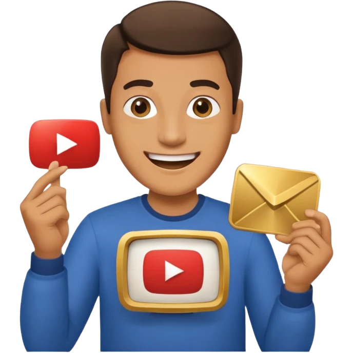 a happy man holding youtube golden play button emoji