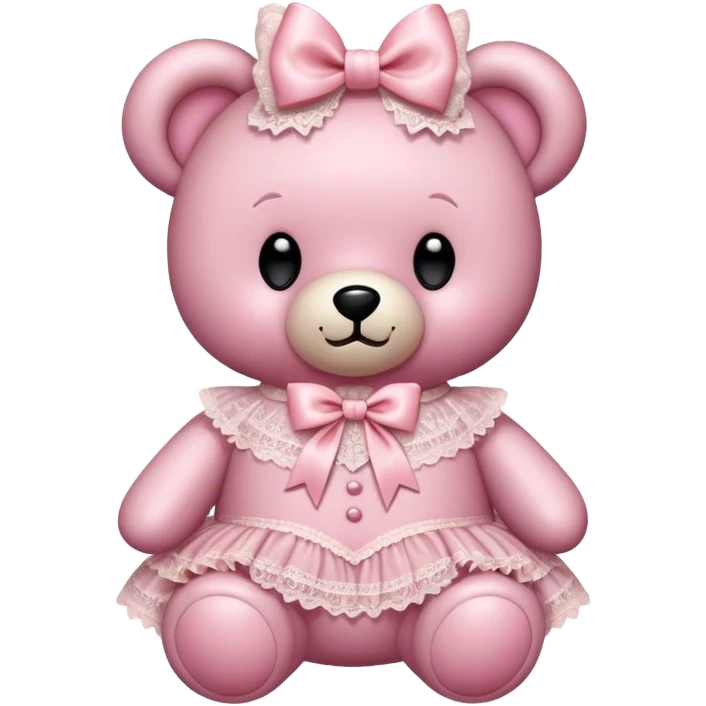 vintage rococo pink teddy bear with a light pink bow that has lace and frills emoji