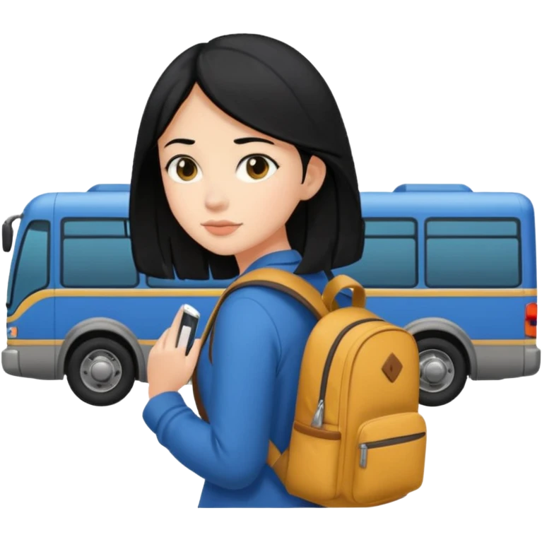 girl with black hair leaving home waiting for bus emoji