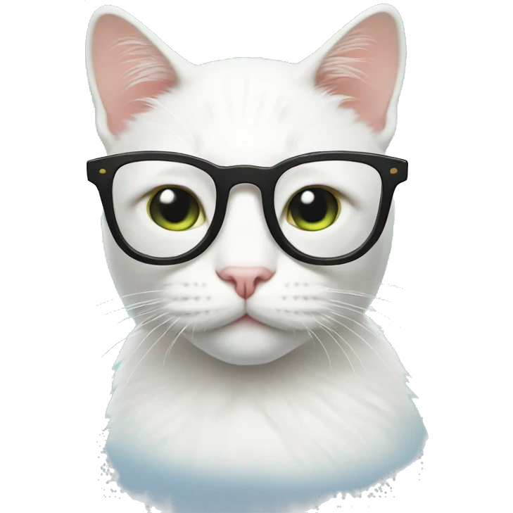 white cat with glasses on the grass emoji