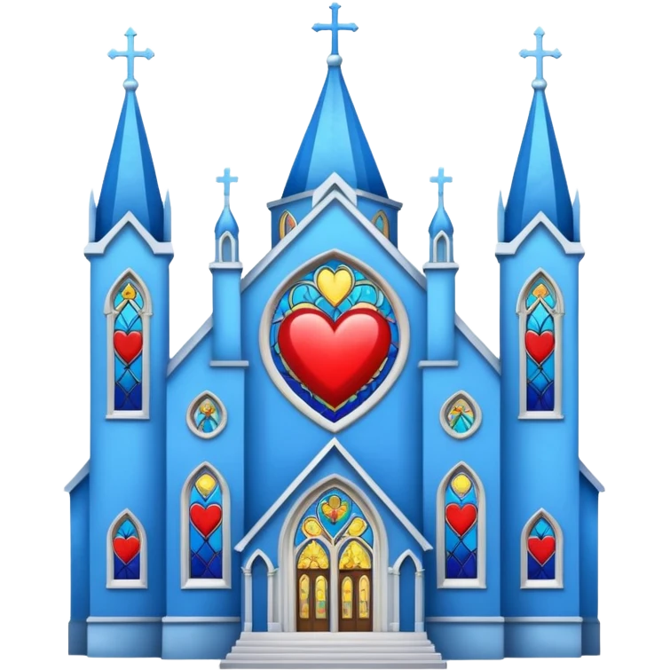 blue protestant church building with hearts emoji
