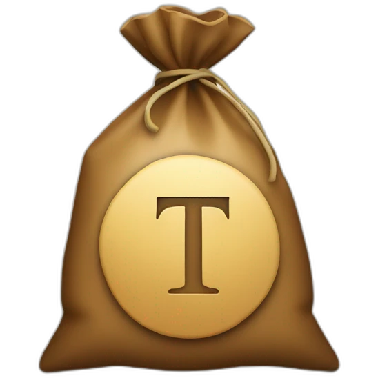 Money bag with letter T in the center of the bag emoji