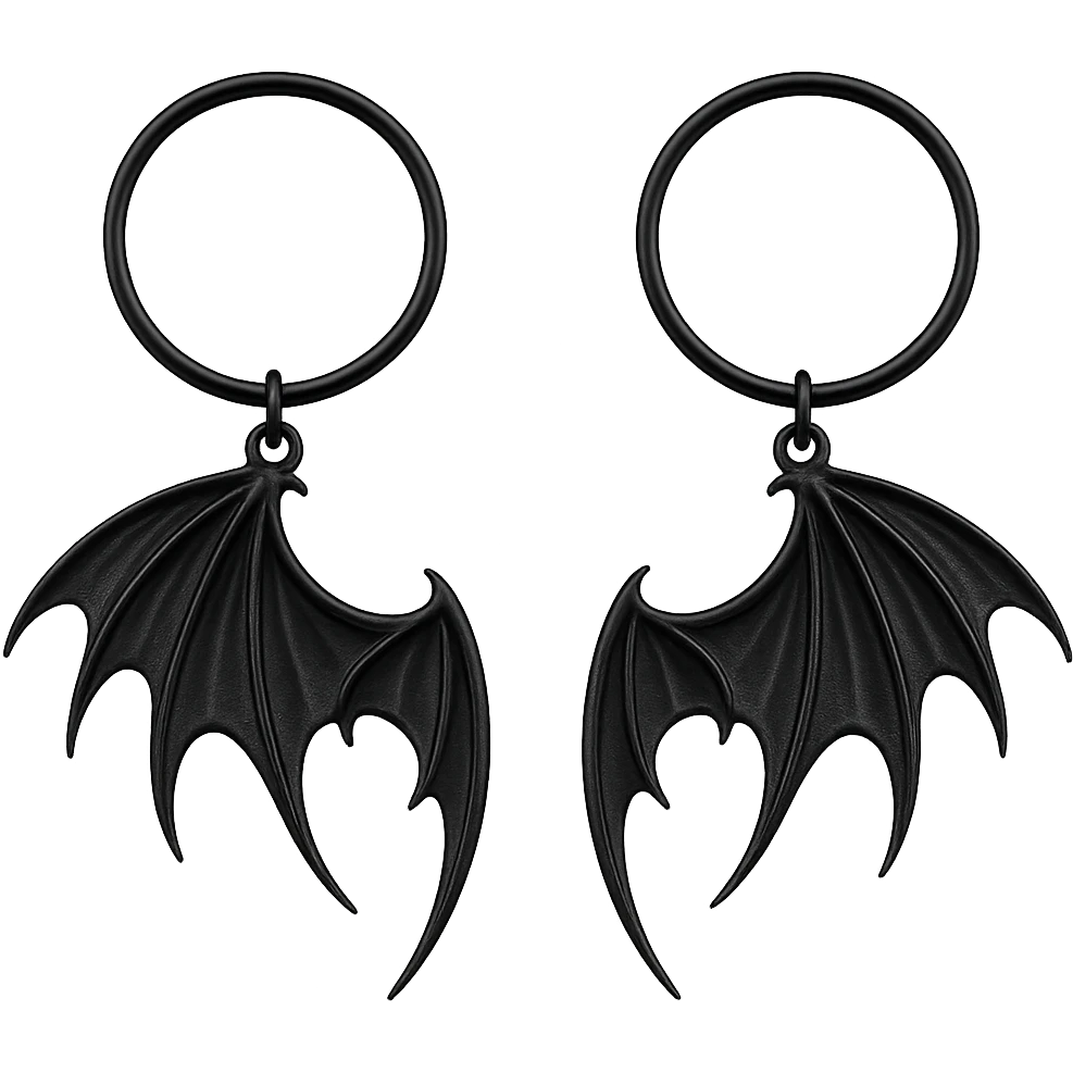 goth earrings, bat wing hoop, black metal, dramatic gothic style emoji