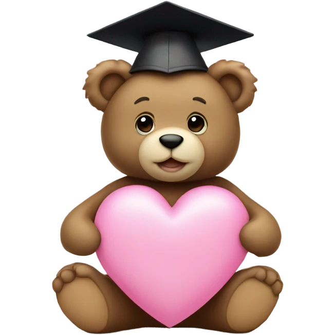 Teddy bear holding pink heart with white graduation cap emoji