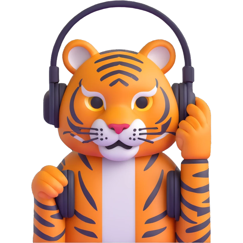 minimalist tiger wearing headphones emoji