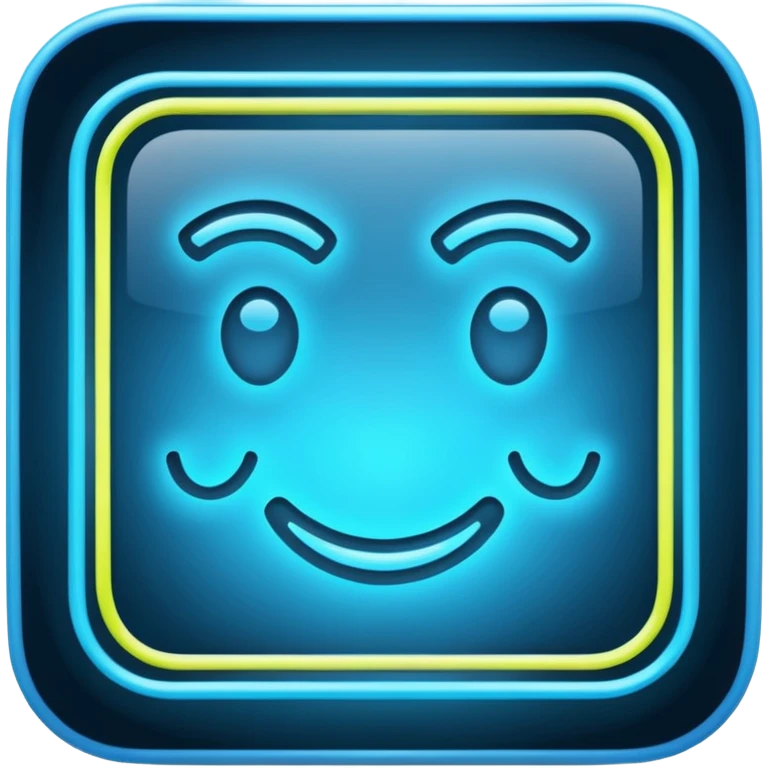 A glowing neon square in shades of blue, transparent background emoji