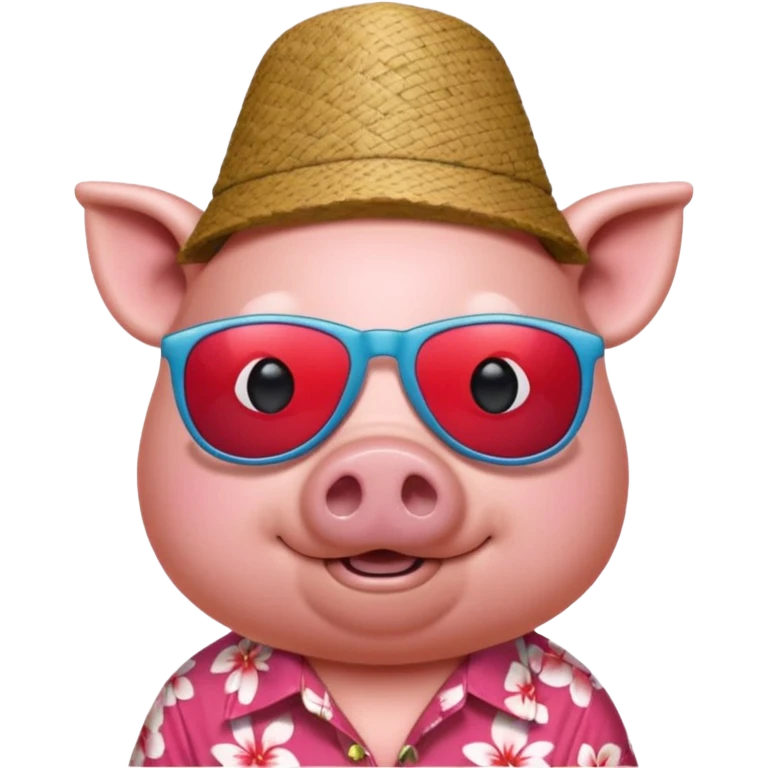 Pig with red aloha shirt, birthday hat, sunglasses emoji