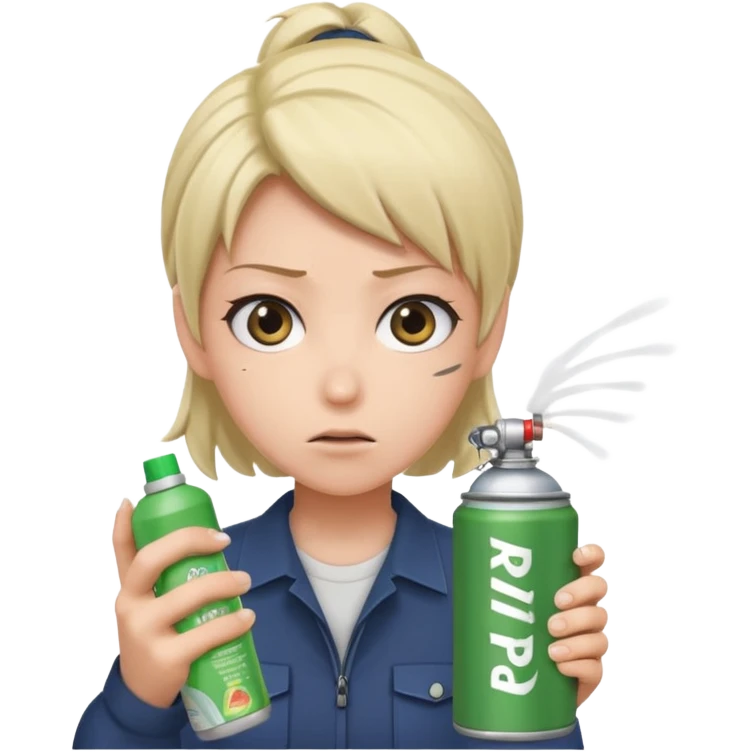 Anime character using a can of raid bug spray looking disgusted emoji