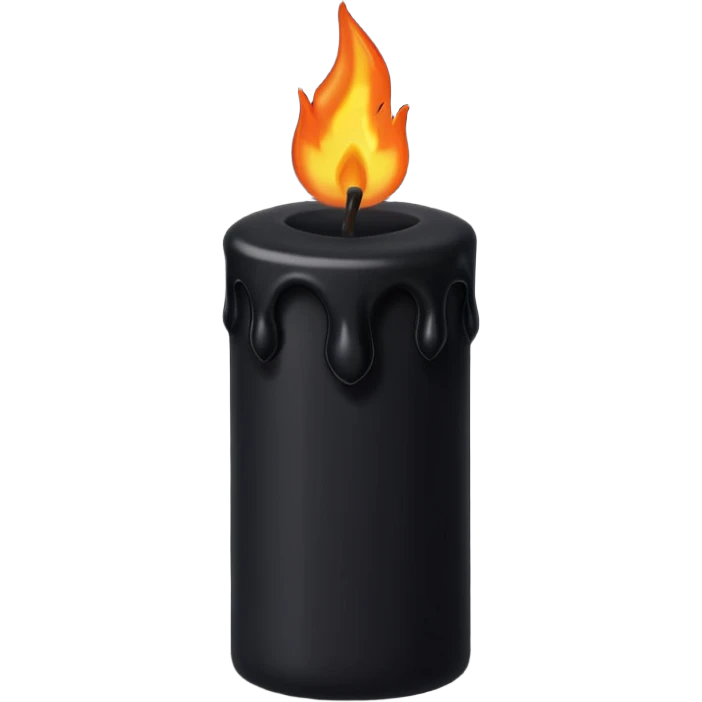 Black wax candle with eerie flame, minimalist gothic iOS emoji emoji