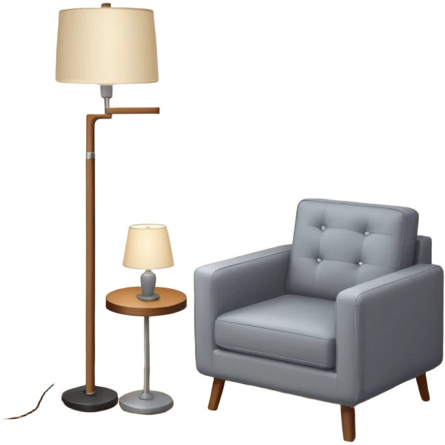 isometric corner of hotel room with floor lamp and modern armchair emoji