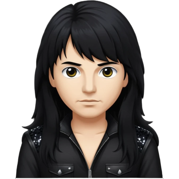 Joey Belladonna with long jet black hair, black sequin outfit  emoji