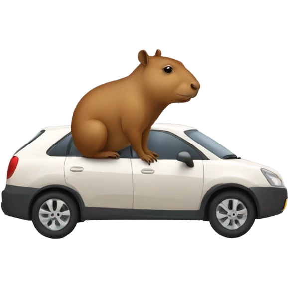 Capibara with backpack driving car emoji