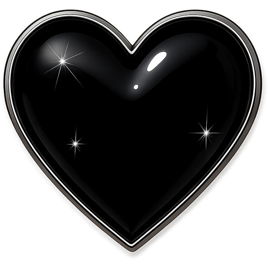 Remove the background, keep the photorealistic black heart with sparkles and silver outline, glossy finish, make background transparent. Maintain photorealistic style with sparkles, silver outline, and glossy finish on the black heart. emoji