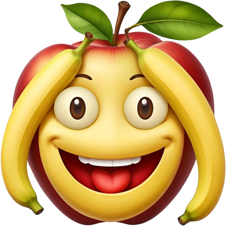 smiling face made from fruit with apples as eyes and banana as mouth emoji