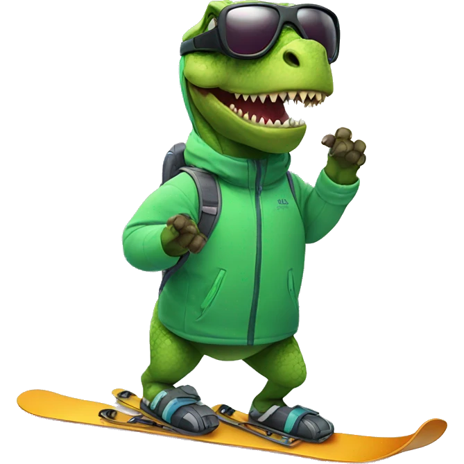 dinosaur with glasses while skiing emoji