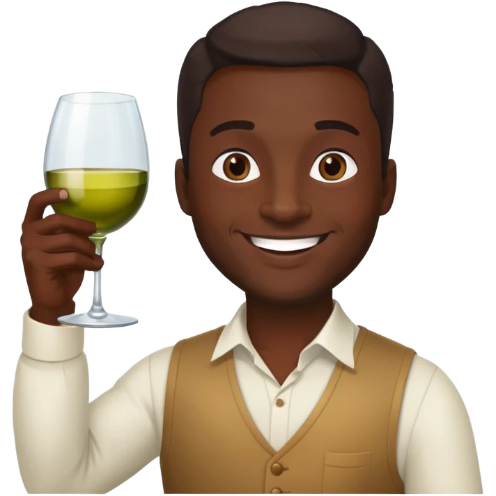smiling dark skinned man with wine glass emoji
