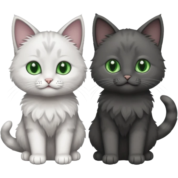 2 different coloured small cats including a dark grey and white and a completely solid dark grey with green eyes and only white paws emoji