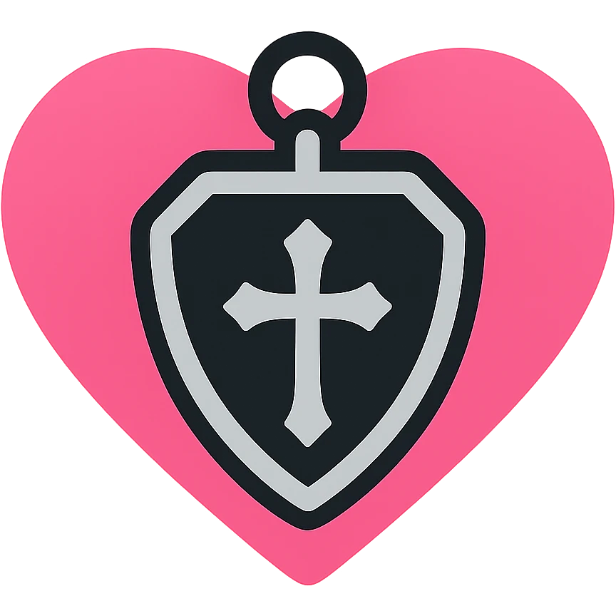 gothic heart with a silver gothic locket, color icon filled style, pink and black emoji