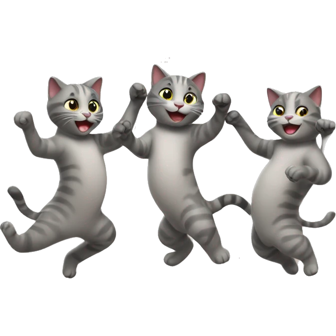 6 happy cats dancing together emoji