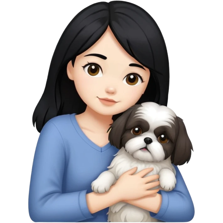 A girl with black hair hugging a Shih Tzu dog emoji
