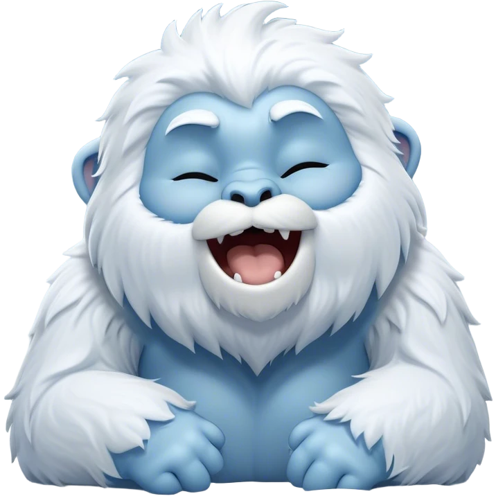 Cinematic Cute Yawning Yeti Portrait Emoji, with a charming, fluffy, snow-dusted figure in gentle whites and cool blues, head tilting back in a wide, endearing yawn with softly closed, peaceful eyes and a content little smile, simplified yet irresistibly adorable, highly detailed with a soft, frosty glow and outline capturing the serene slumber of a yeti! emoji