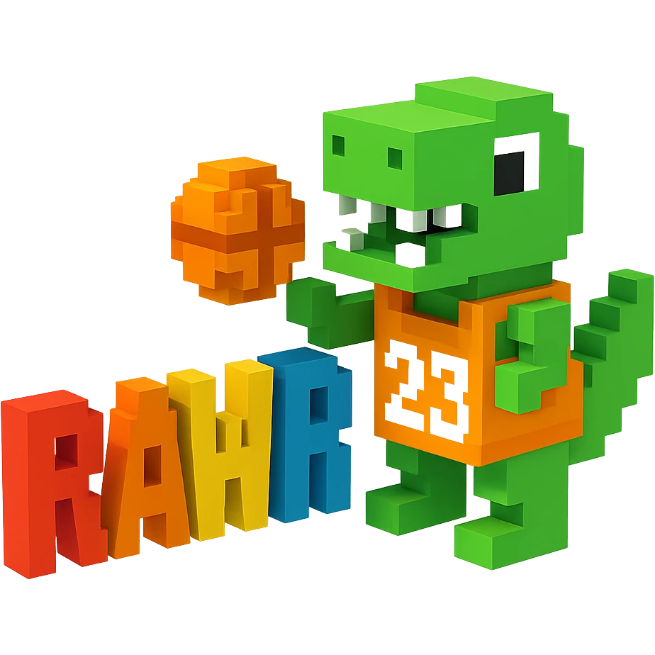 надпись "RAWR" и динозавр с баскетбольном мячом в майке с надписью "23", no background  emoji