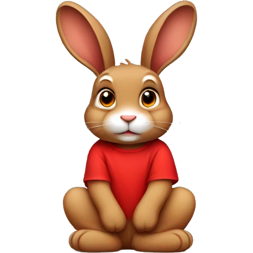 Cute brown floppy ear rabbit wearing red tshirt sitting  emoji