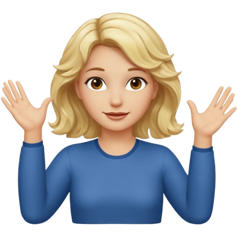 Not guilty hands up palms facing forward smirk girl wavy blonde hair  emoji