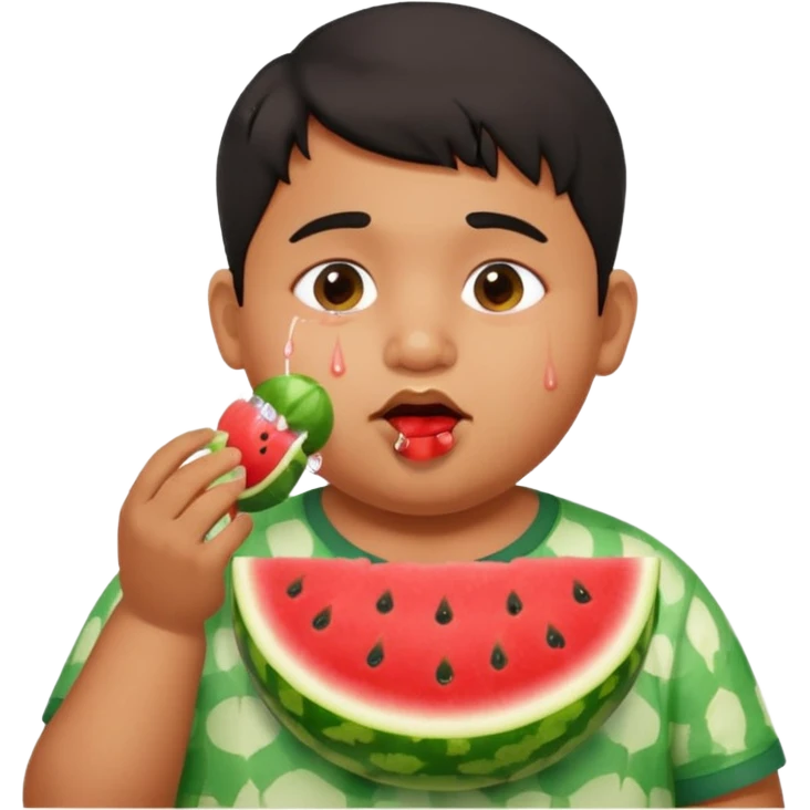 a watermelon with a indian 13 yearold a little fat boy eating it emoji