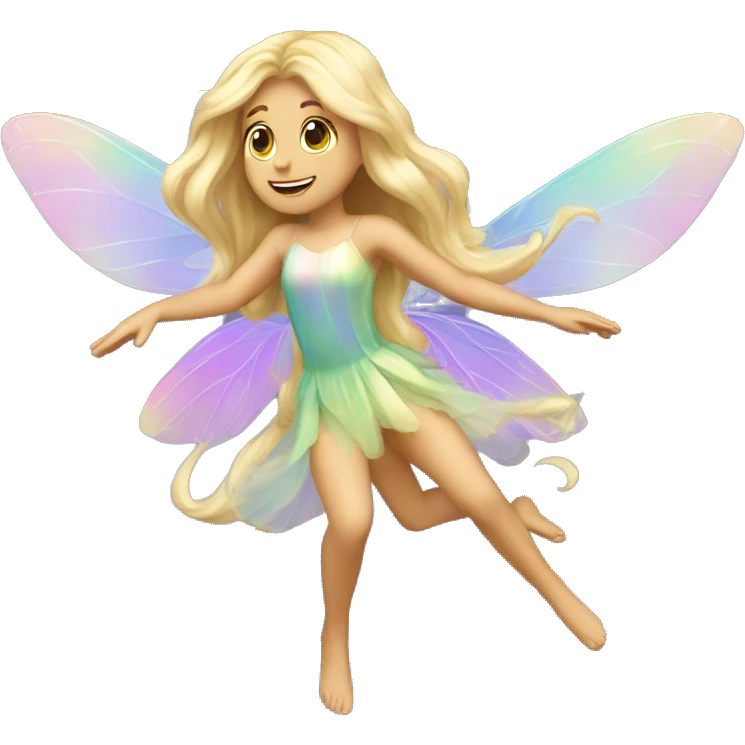 Iridescent fairy flying long hair blonde full body emoji