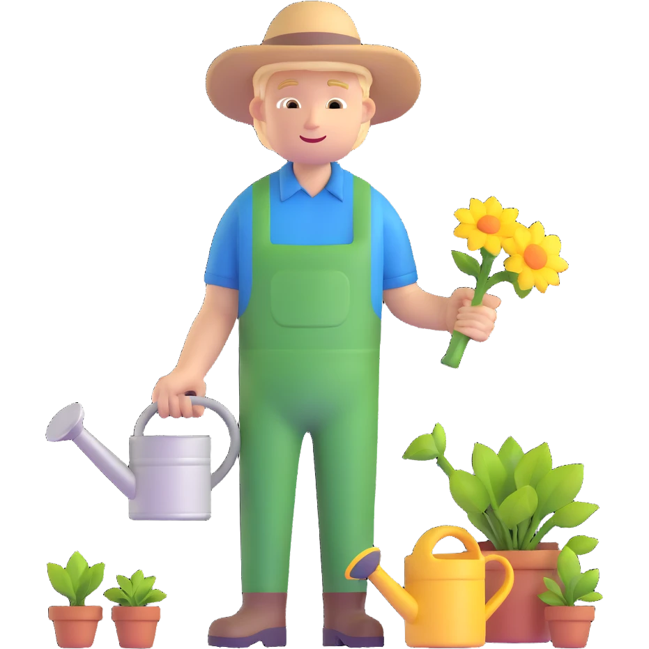 young white male gardener with watering can emoji