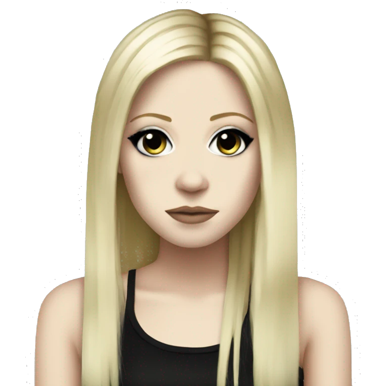 Avril Lavigne, blonde emo hair, wearing eyeliner emoji