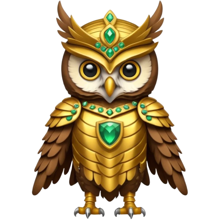 owl warrior wearing golden armor embedded with emerald jewels

 emoji