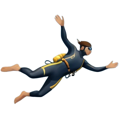 A diver mid-air, plunging from a high cliff into the sparkling ocean below. The background features rugged cliffs, clear blue water, and a bright sky, emphasizing the excitement and danger of the sport with a sense of freedom and adventure. emoji