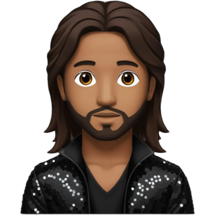 Omarion from B2K with long dark brown hair, black sequin outfit emoji